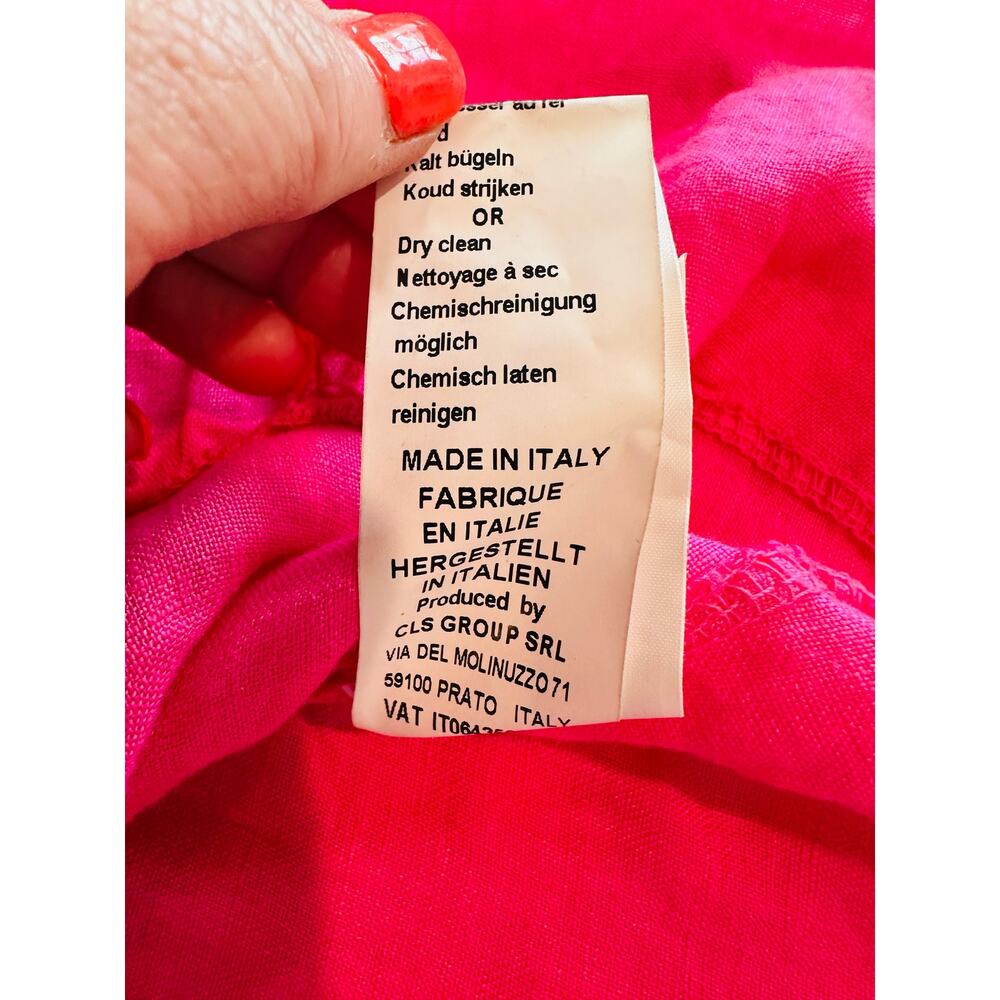 Piazza Del Tempio 100% Linen Top Tunic Dress Small Hot Pink Ruffle Sleeve Boho - Picture 8 of 11